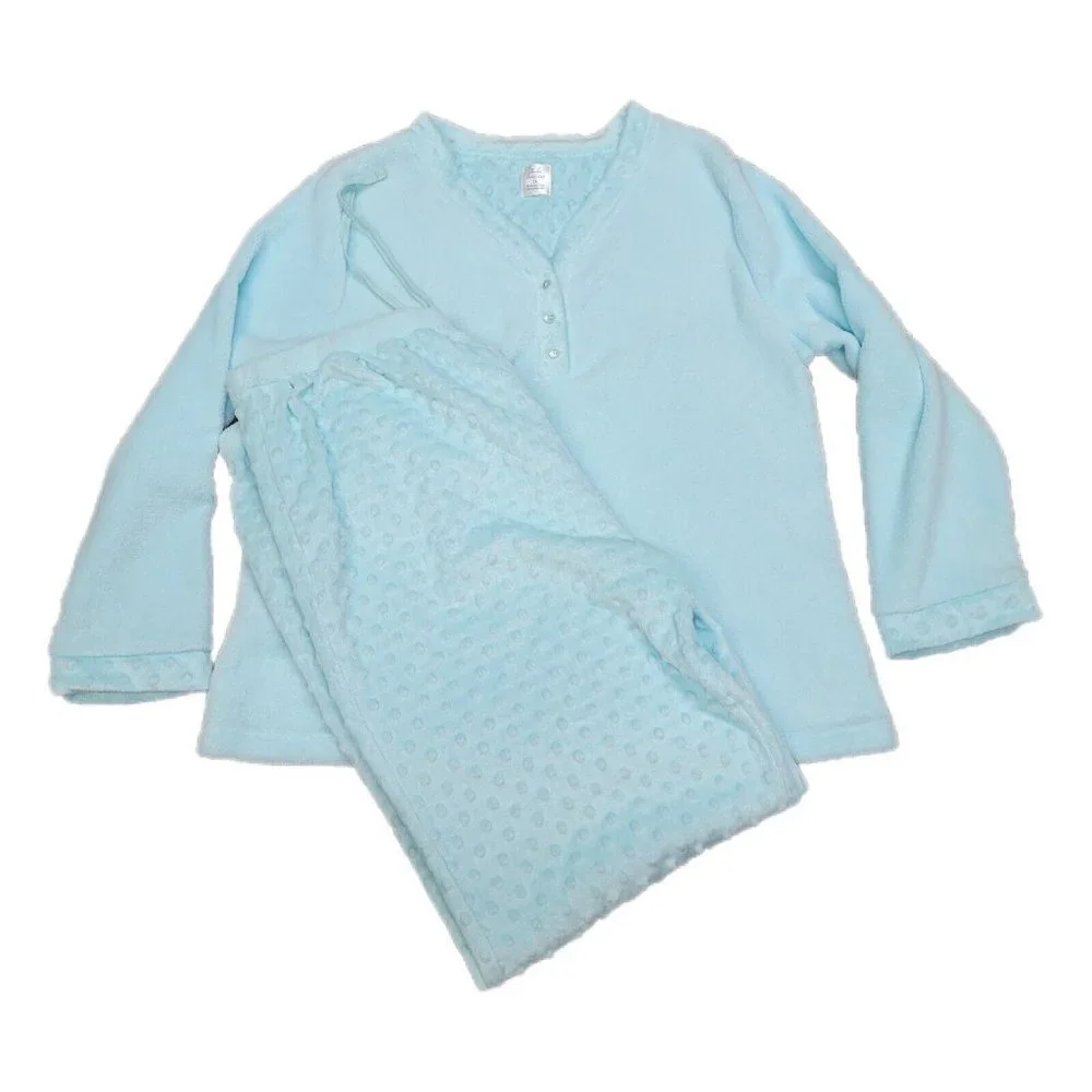 New Jaclyn Intimates Size 2X Piece Plush Blue Fleece Pajama Set Super Soft! - Picture 1 of 11